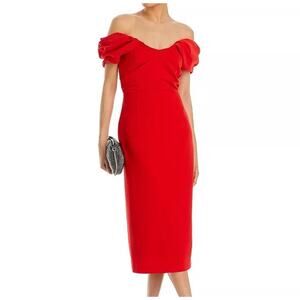 A.L.C. NORA OFF-THE-SHOULDER MIDI DRESS $550 NWT Red Orange US 6